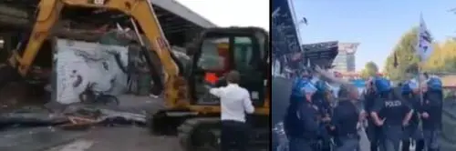 Bologna, centro sociale abusivo sgomberato con una ruspa
