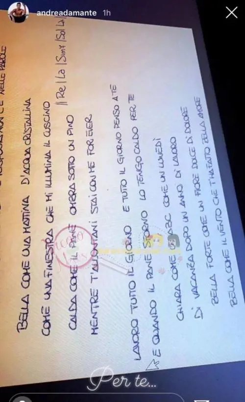 Andrea Damante cancella una dedica d’amore misteriosa