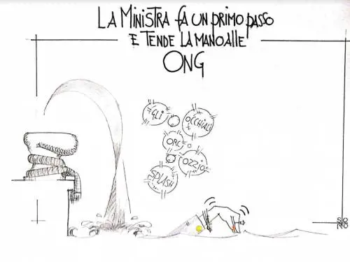 La vignetta del giorno: la Lamorgese tende la mano alle ong