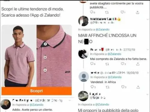 "Mai la polo di un un ne**": insulti razzisti al modello di colore