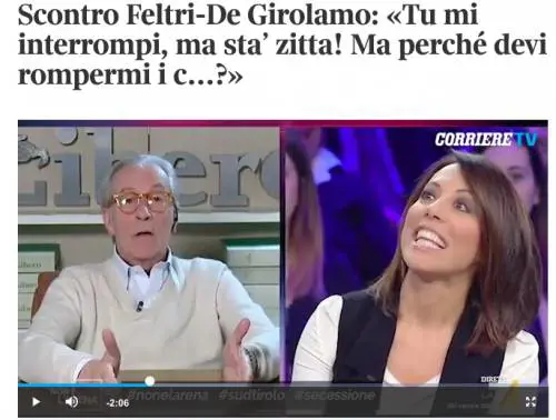 Feltri a De Girolamo: "Tu mi interrompi, ma sta’ zitta!"