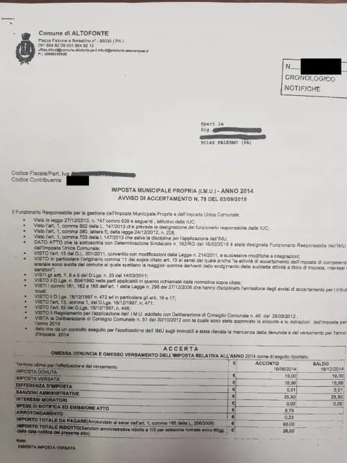 Versa due centesimi in meno di Imu e il comune lo multa di 60 euro