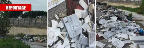 Quel cimitero abusivo di lapidi abbandonate in un'area verde di Ponticelli