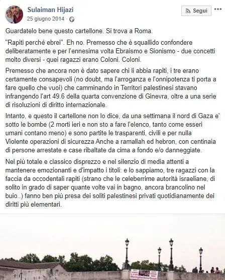 Screenshot sul profilo Facebook di Hijazi