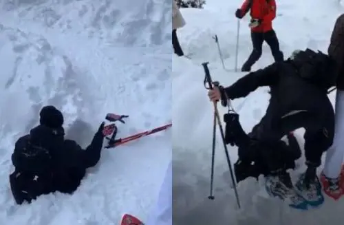Fedez cade e finisce fuori pista sulla ​neve, tutti lo filmano ma nessuno lo aiuta 
