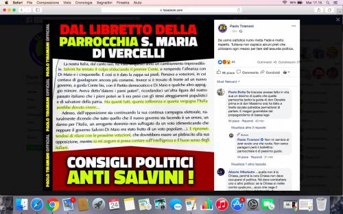Il bollettino parrocchiale choc: Salvini paragonato a Mussolini