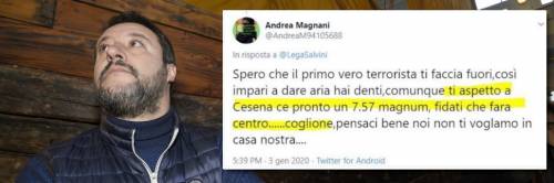 Minacce di morte choc a Salvini: "Pronta per te una pistola, cog..."