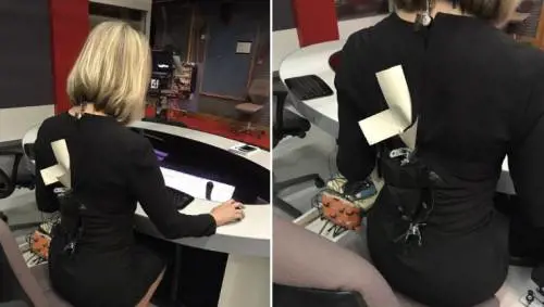 Cerniera si rompe prima della diretta, presentatrice della Bbc in onda con scotch sul vestito 