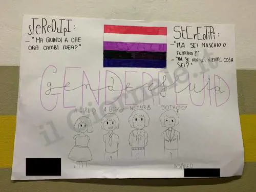 I cartelli al liceo Laura Bassi durante l'assemblea di istituto