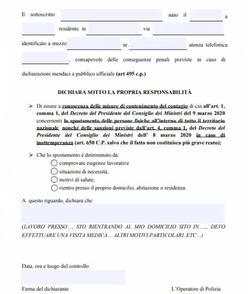 La nuova autocertificazione (senza indicare i congiunti)