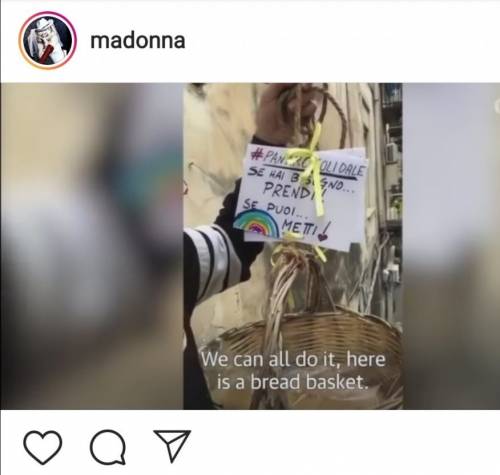 Il paniere solidale fa il giro del mondo: la pop star Madonna pubblica il video su Instagram