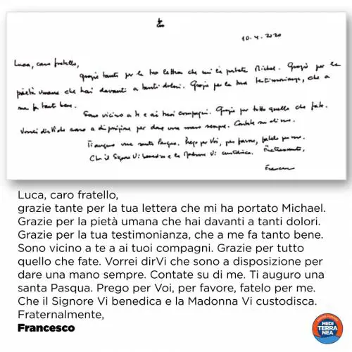 Il Papa alla Ong: "Grazie per quello che fate, contate su di me"