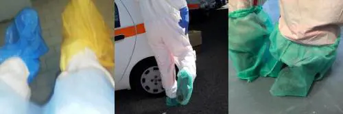 Buste di plastica al posto dei calzari, così assistiamo i pazienti Covid