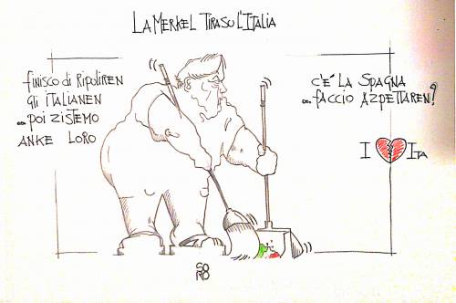 La vignetta del giorno: la Merkel tira su l'Italia