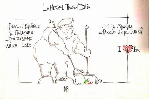 La vignetta del giorno: la Merkel tira su l'Italia