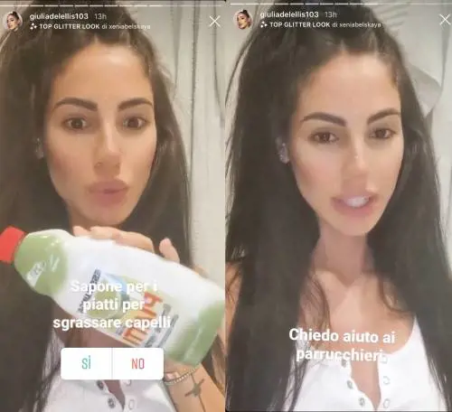 Giulia De Lellis usa il sapone dei piatti per sgrassare i capelli. E in rete la prendono in giro