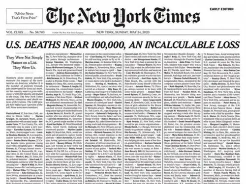 Usa, pagina a lutto con l'elenco delle vittime