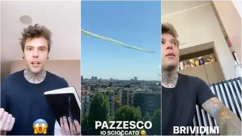 Frecce Tricolori su Milano, Fedez si commuove: "Brividi". E bacchetta la moglie