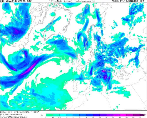 Piogge previste per venerdì 12 giugno 