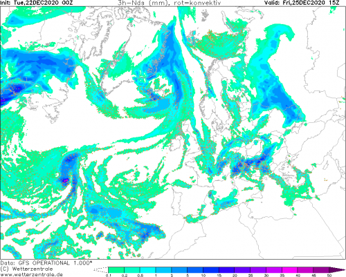 Maltempo 25 dicembre. Fonte GFS