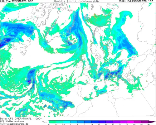 Maltempo 25 dicembre. Fonte GFS