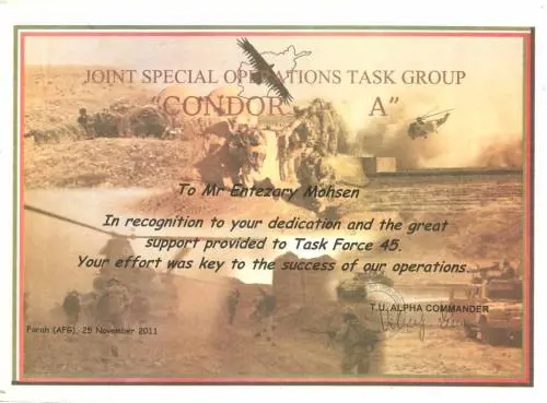 Mohsen Enterzary, interprete afghano ferito al fianco della Task Force 45