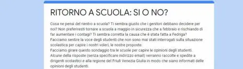 "Vuoi rientrare a scuola?": il questionario che fa discutere