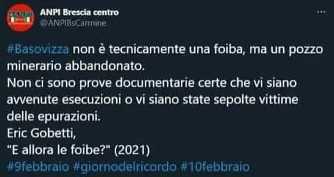 Dall'Anpi lezione negazionista: 'Foiba Basovizza, solo un pozzo'