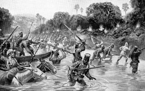 Le truppe di Lettow-Vorbeck in azione contro i portoghesi nel 1917 in una rappresentazione della stampa tedesca dell'epoca