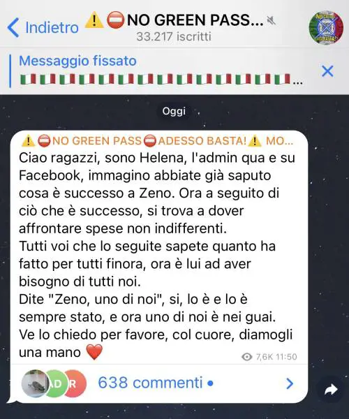 Nelle chat dei no pass spunta l'iban per supportare il loro leader