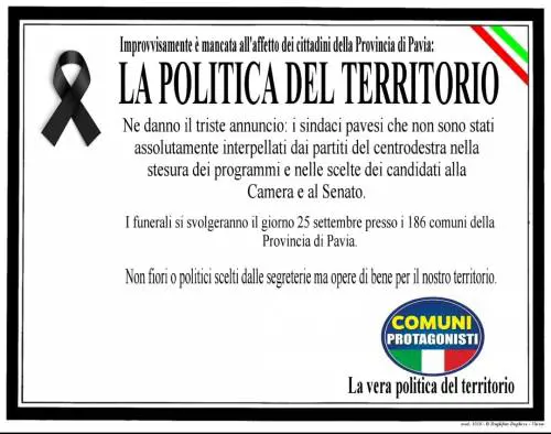L'ironico "manifesto funebre" nel quale si annuncia la morte della "politica del territorio"