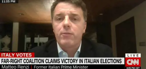 Renzi alla Cnn: "Meloni premier? Sono triste, ma non è un pericolo per la democrazia"