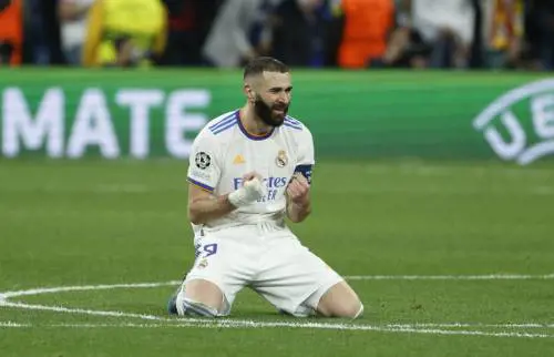 Benzema esulta dopo l'ennesimo successo: stasera può vincere il pallone d'oro