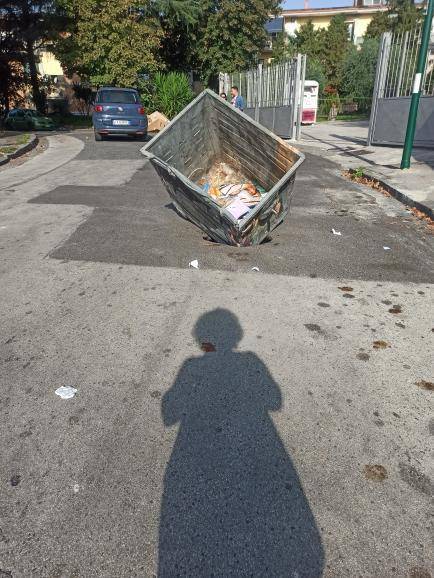 Bidone dell’immondizia per coprire la buca in strada: la curiosa soluzione dei residenti
