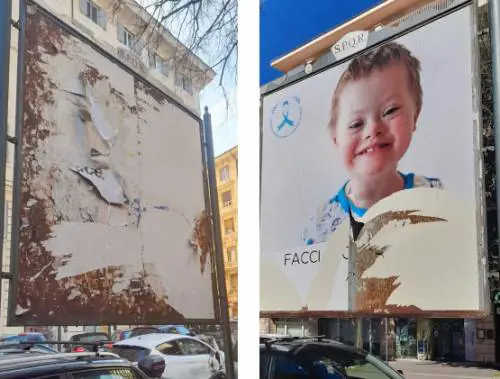 Due manifesti dell'iniziativa vandalizzati a Roma