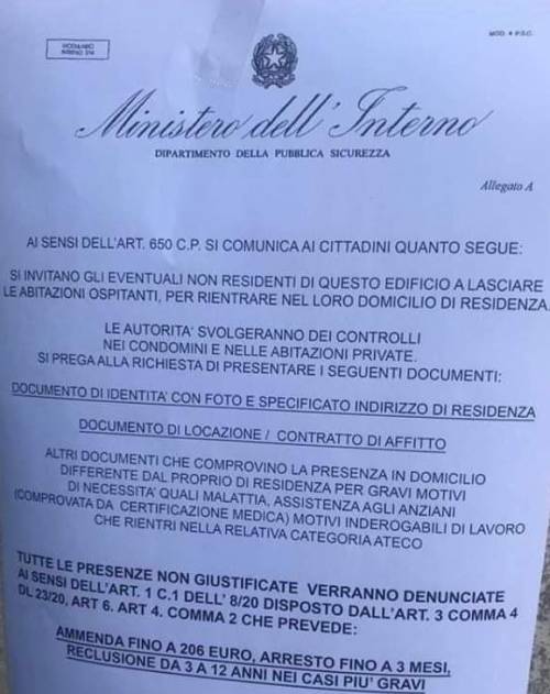 "Lasciate le case se...". Attenzione alla nuova truffa sulla carta intestata del Ministero 