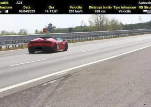 Sfrecciava a 253 chilometri orari in autostrada, al volante di una Lamborghini, ma l’autovelox lo ha pizzicato e multato. E’ successo nel tratto cremonese dell'A21