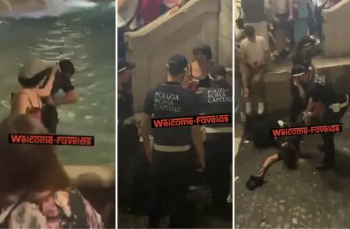 Entra nella fontana di Trevi, poi schiaffeggia e prende a calci gli agenti