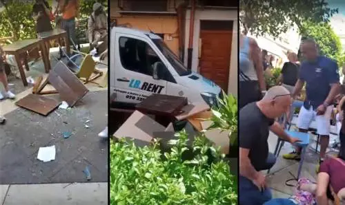 Camion senza autista piomba sui tavolini di un locale, paura in centro a Cagliari