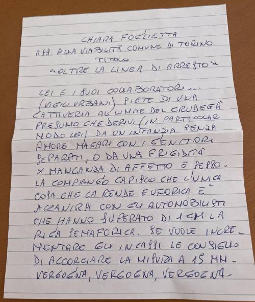 La lettera inviata all'assessore alla viabilità di Torino