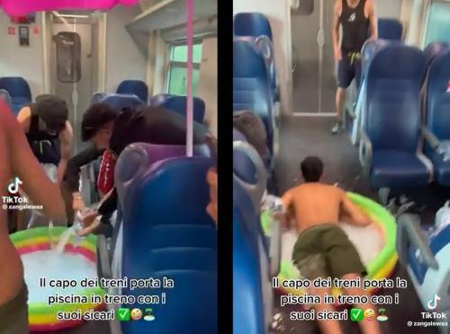 Piscina gonfiabile e ombrellone sul treno regionale: l'ultima follia sui social