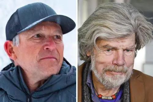 A sinistra l'alpinista Edmund Viesturs, che ha rinunciato al titolo di "Re degli 8mila metri" a favore di Reinhold Messner a cui era stato tolto dal “Libro dei Guinness