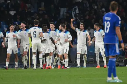 Gli inglesi festeggiano un gol nel match d'andata (Ansa)