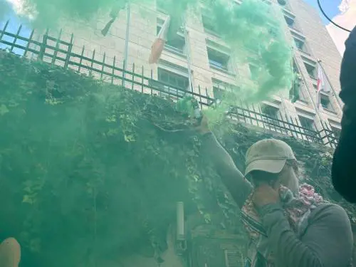 Manifestanti pro Palestina tolgono la bandiera di Israele dal palazzo della Fao