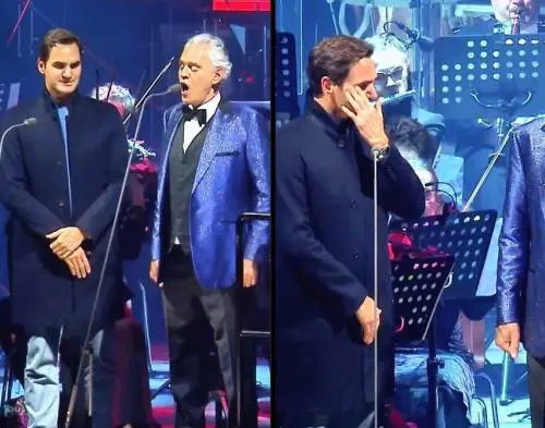 Bocelli, omaggio da brividi, e Federer scoppia in lacrime