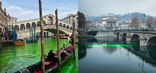 Acque colorate di verde: l'ennesima offensiva gretina da Venezia a Roma