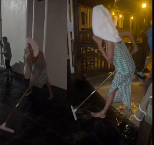 "Un disastro" e Belen scende in strada a spazzare via l'acqua: il dramma sui social