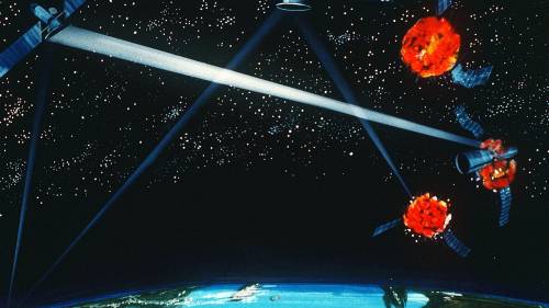 Elaborazione artistica di un'arma laser nello spazio.