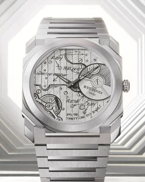 Bulgari Octo Finissimo Sketch, il bozzetto del meccanismo sul quadrante.
