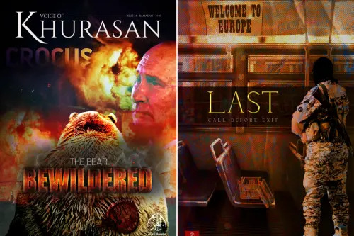 La copertina dell'ultimo numero di Voice of Khorasan, la rivista dello Stato islamico del Khorasan che minaccia anche l'Europa
